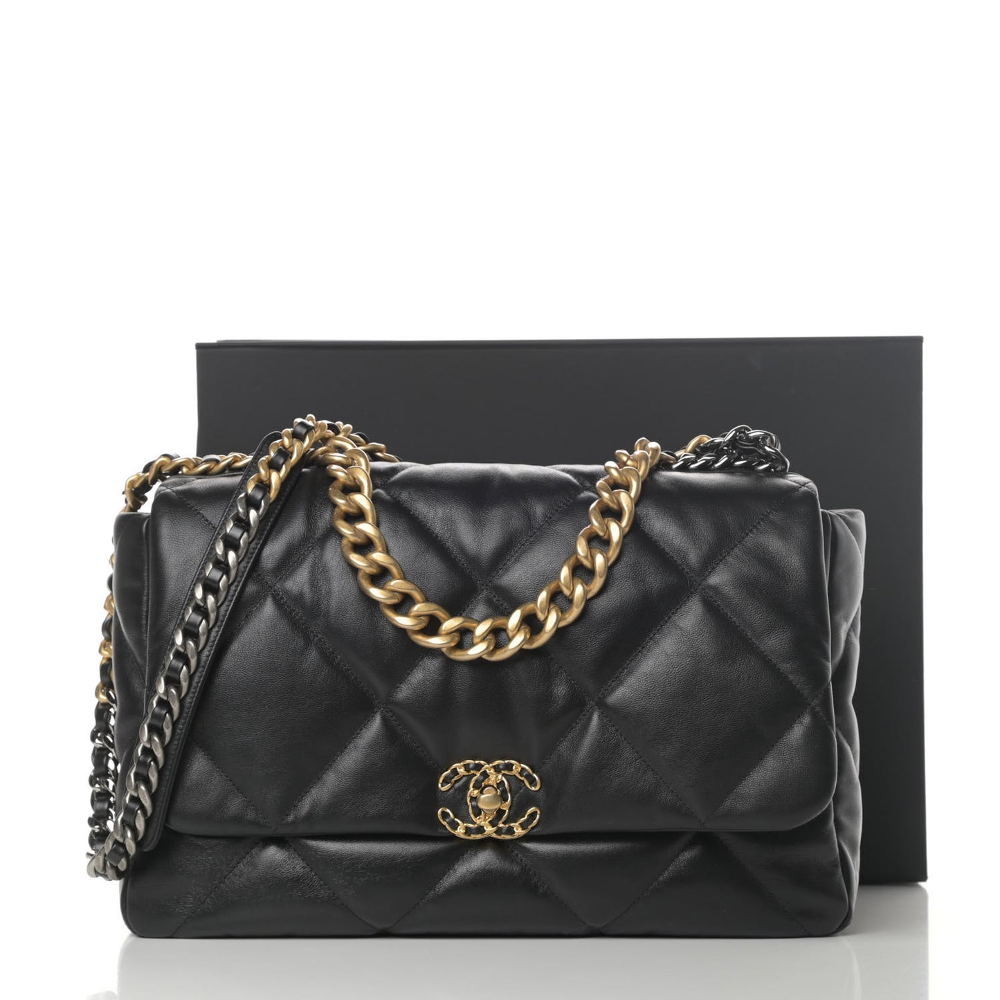 Shiny Goatskin Quilted Maxi Chanel 19 Flap Black