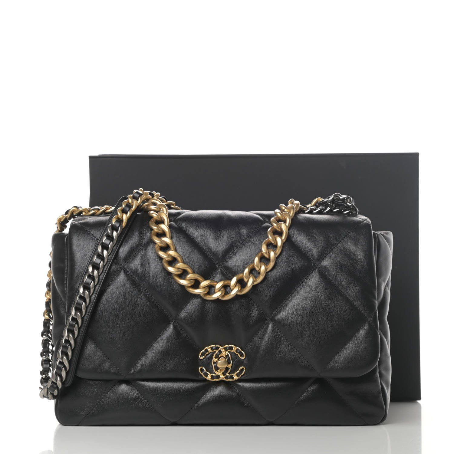 Chanel Shiny Goatskin Quilted Maxi Chanel 19 Flap Black 10 of 10