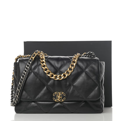 Chanel Shiny Goatskin Quilted Maxi Chanel 19 Flap Black 10 of 10
