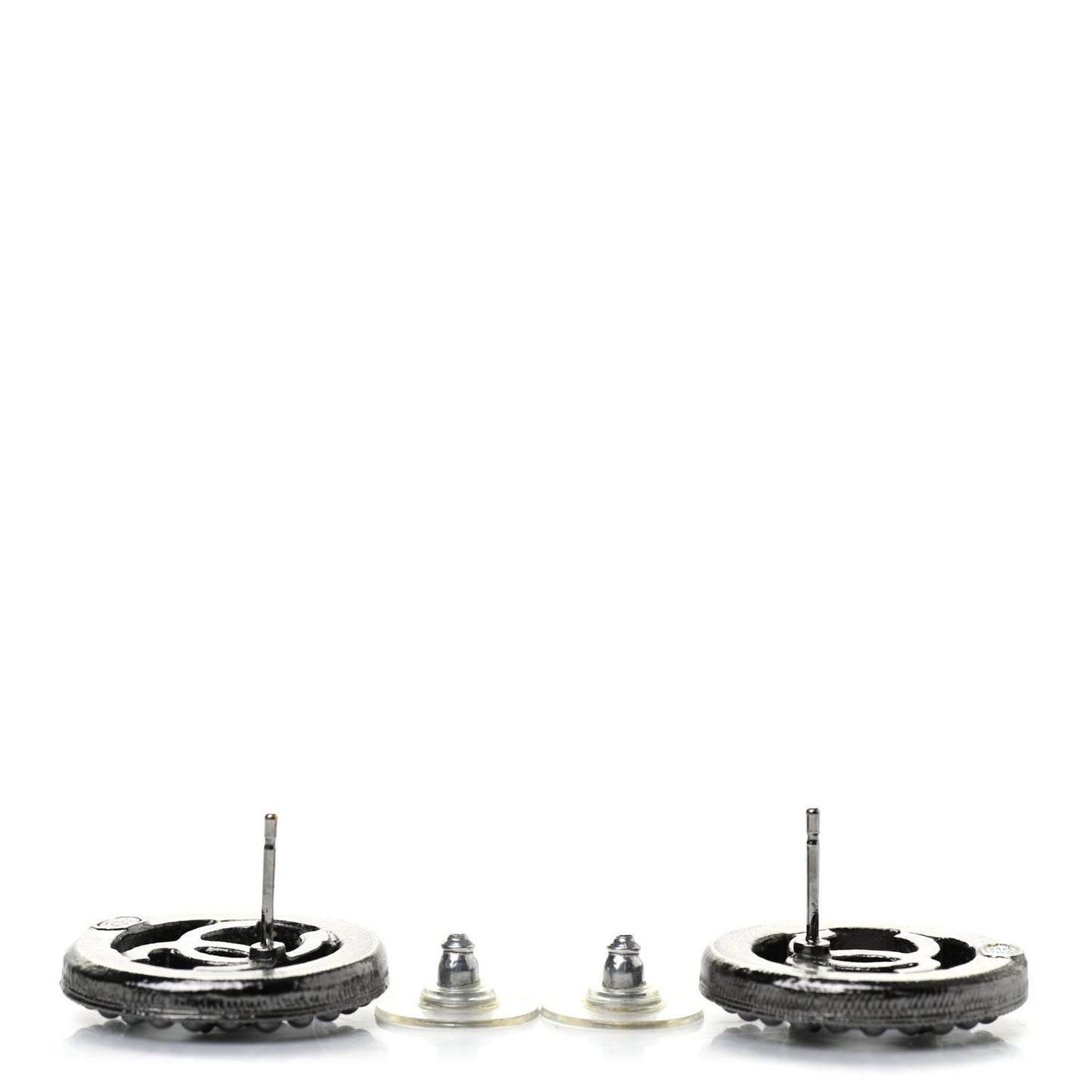 Ruthenium Pearl CC Round Earrings Dark Grey