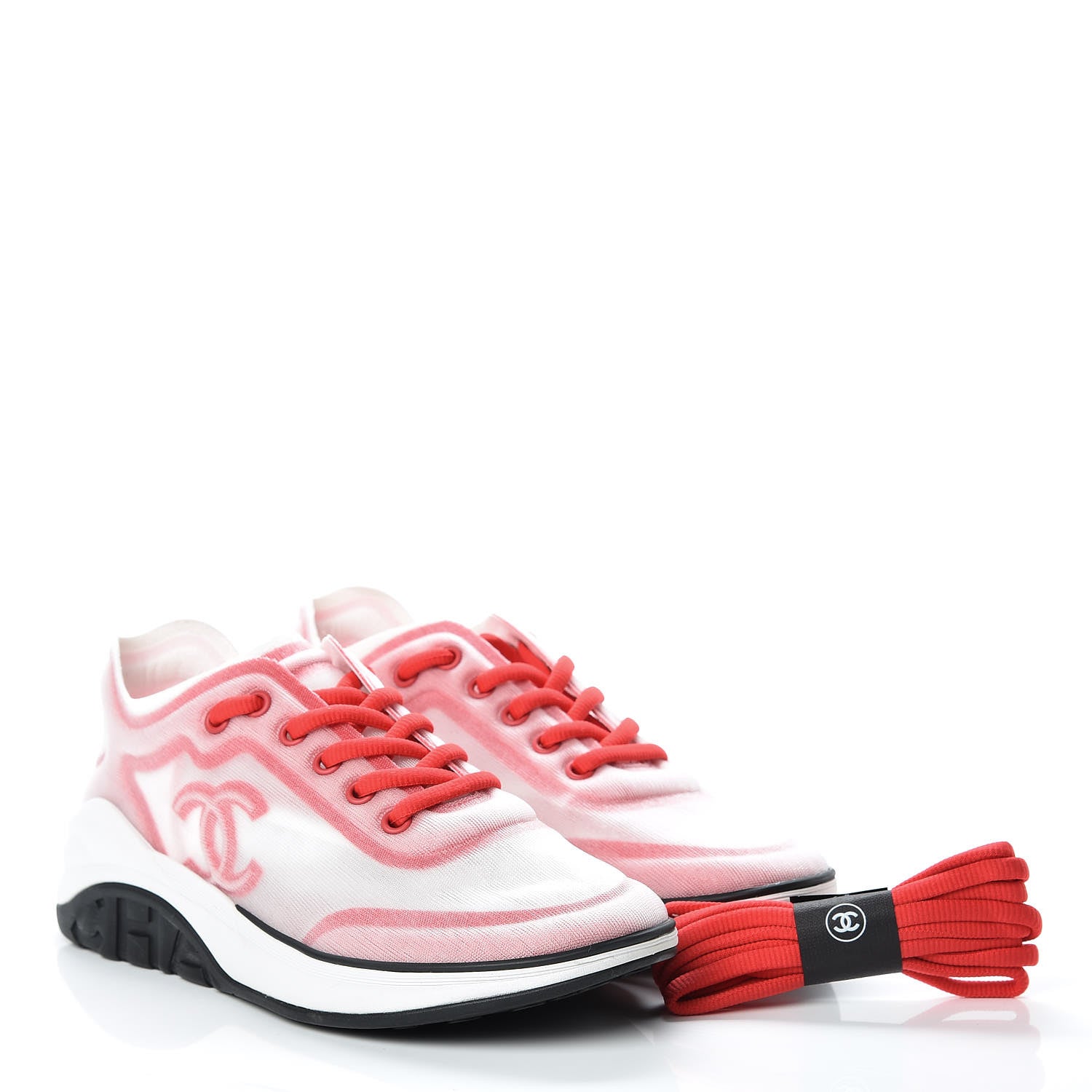 Chanel Calfskin Mesh Lycra Womens Logo Sneakers 36 White Red 8 of 9