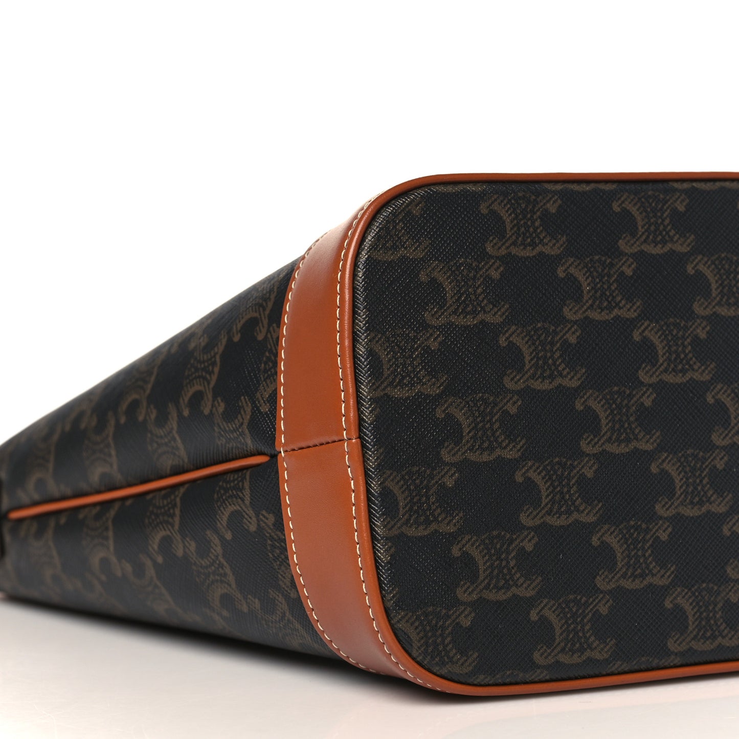 Triomphe Canvas Calfskin Small Bucket Bag Tan