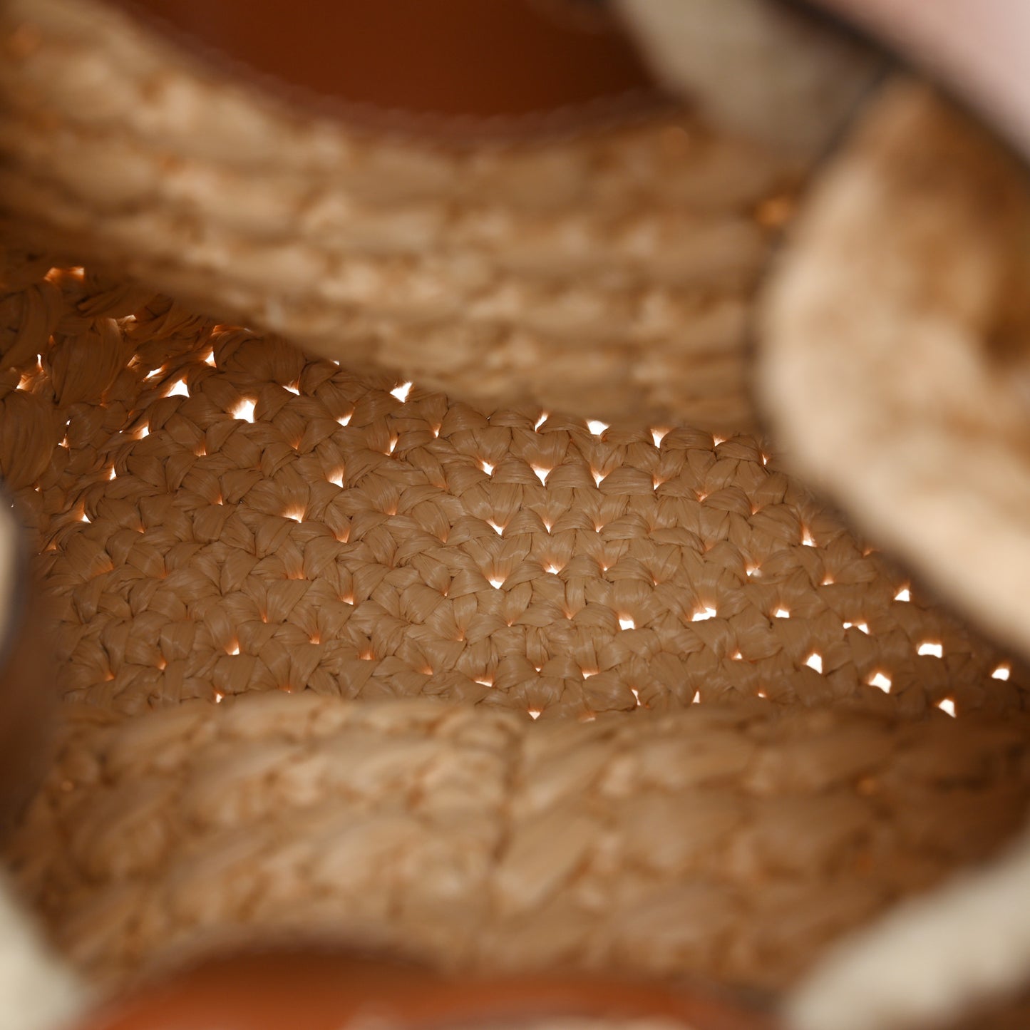 Raffia Calfskin Drawstring Teen Natural Tan