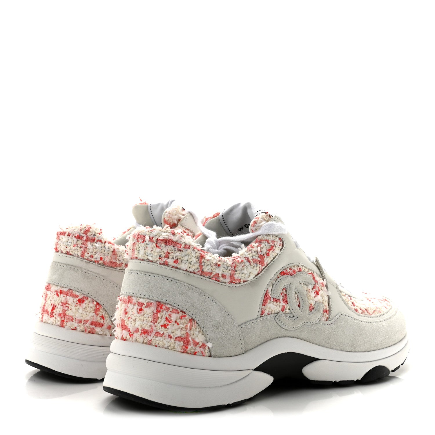 Chanel Tweed Suede Calfskin Womens CC Sneakers 40 Ecru Pink Red White 5 of 9