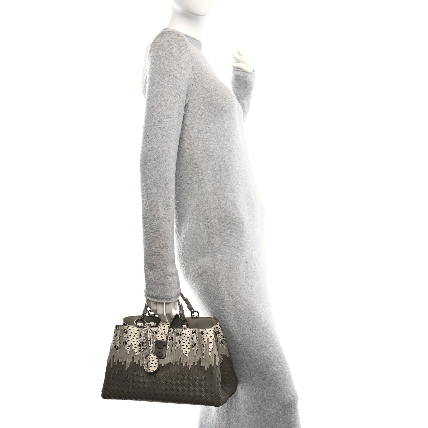 Nappa Intrecciato Snakeskin Small Flow Wave Tote Taupe Multicolor
