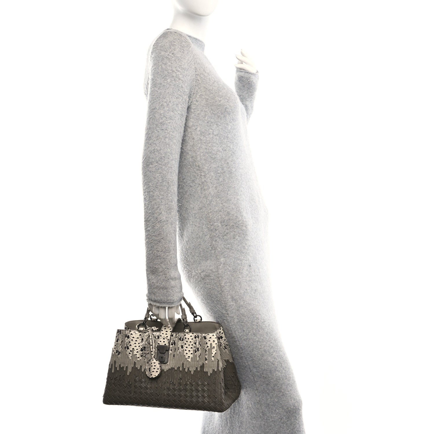 Bottega Veneta Nappa Intrecciato Snakeskin Small Flow Wave Tote Taupe Multicolor 3 of 11