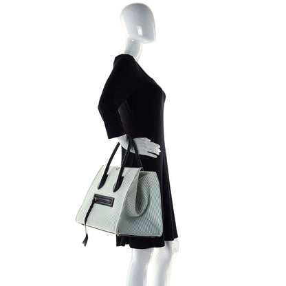 Celine Cotton Canvas Striped Medium Phantom Luggage White Green 2 of 5