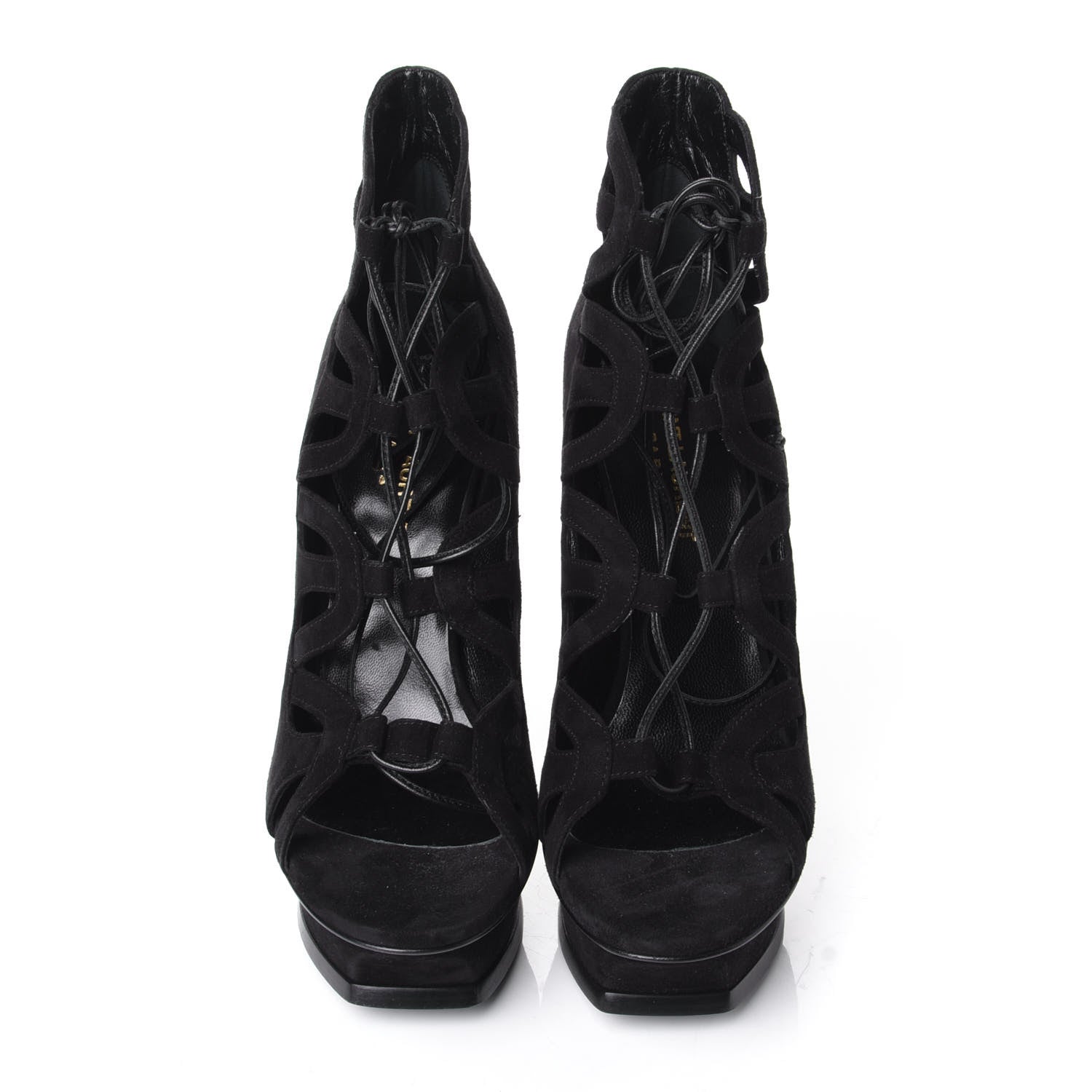 Saint Laurent Kid Scamosciato Tribute 105 Platform Sandals 37.5 Black 5 of 10