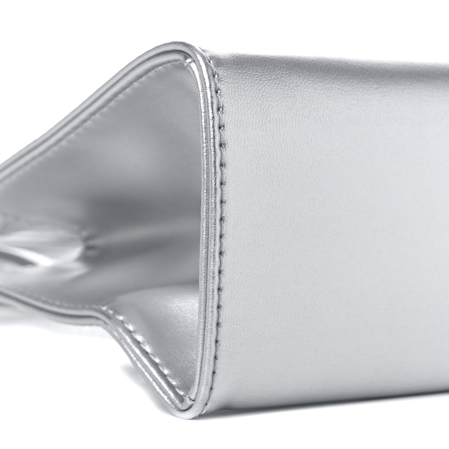 Metallic Vegan Leather Small Shopping Bag Silver