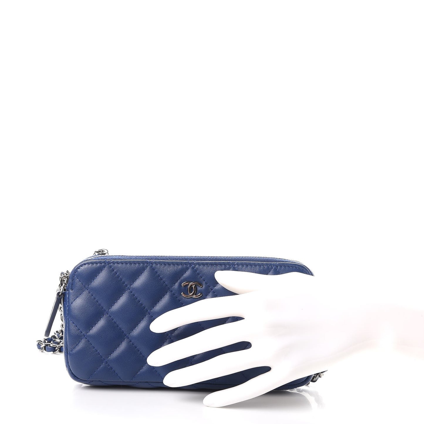 Lambskin Quilted Small Clutch With Chain Blue