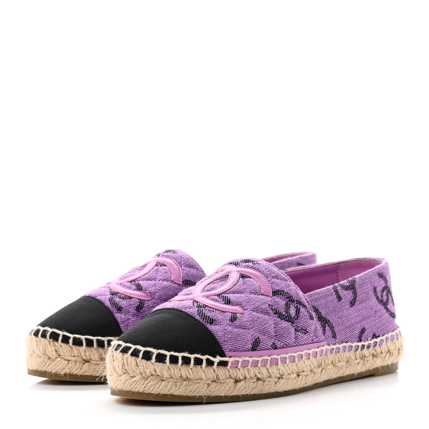 Cotton Jacquard Grosgrain CC Print Espadrilles 38 Purple Black