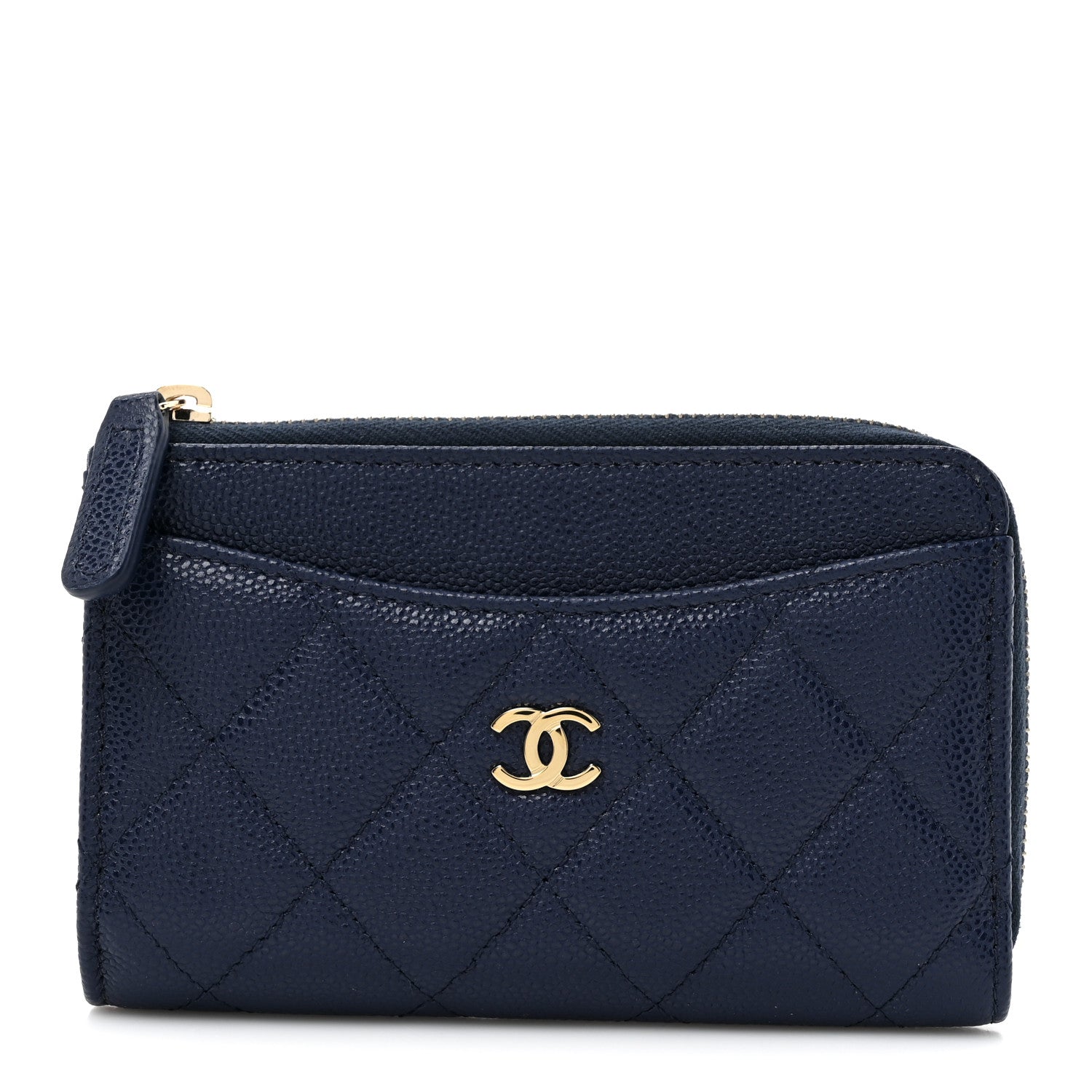 Chanel Caviar Quilted CC Zip Around Card Holder Navy 1 of 7