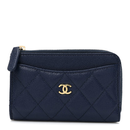 Chanel Caviar Quilted CC Zip Around Card Holder Navy 1 of 7