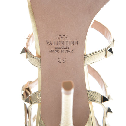 Valentino Garavani Metallic Pebbled Calfskin Rockstud Gladiator 105mm Sandals 36 Platino 7 of 9