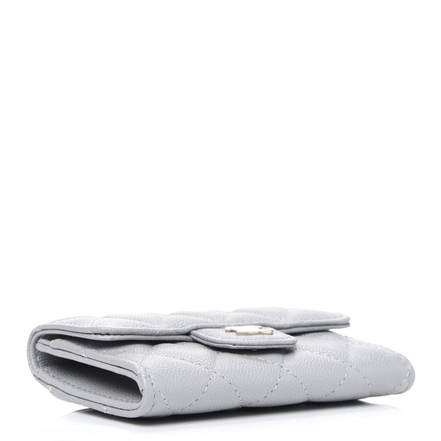Caviar Quilted Flap Card Holder Wallet Grey