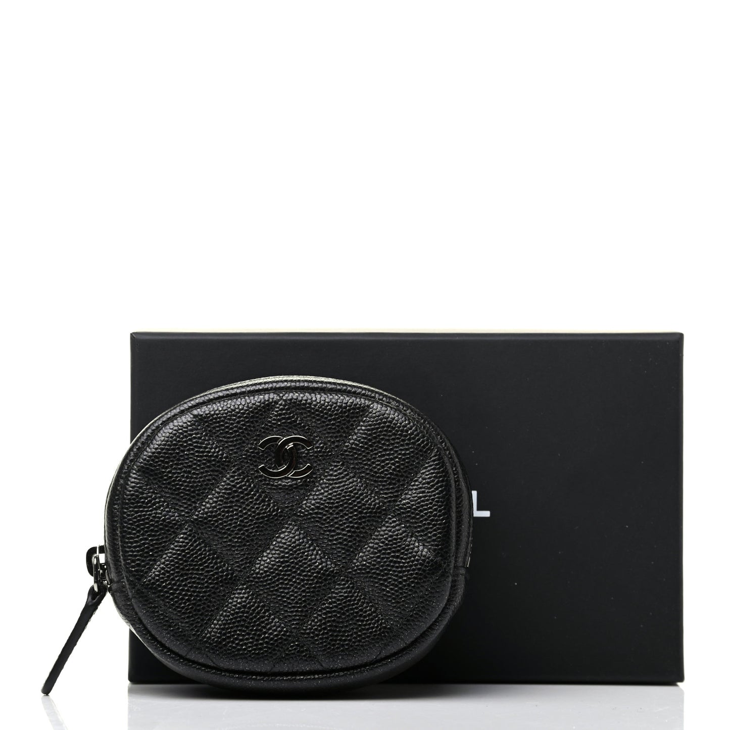 Iridescent Caviar Quilted Zip Around Classic Coin Purse Black