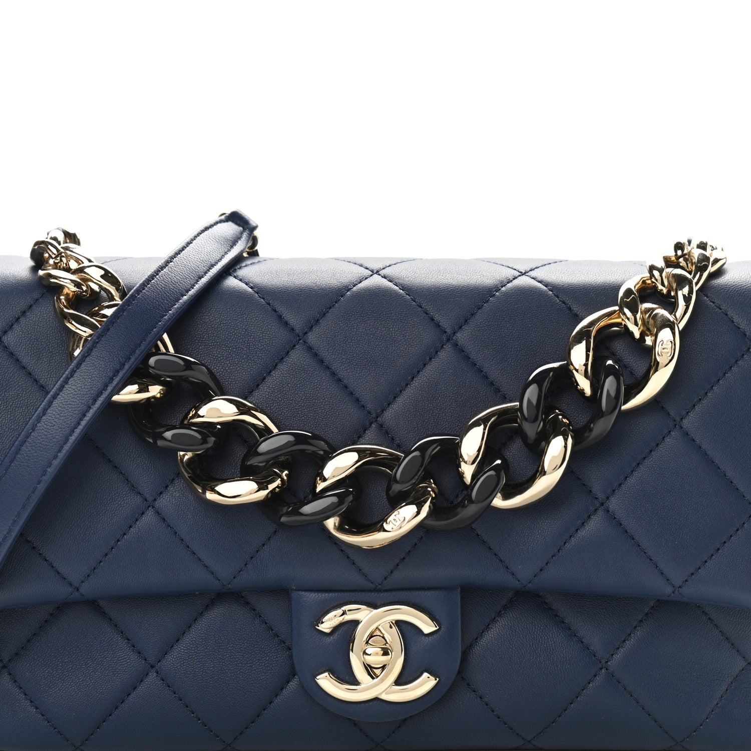 Chanel Lambskin Quilted Resin Bi-Color Chain Flap Bag Navy 8 of 11