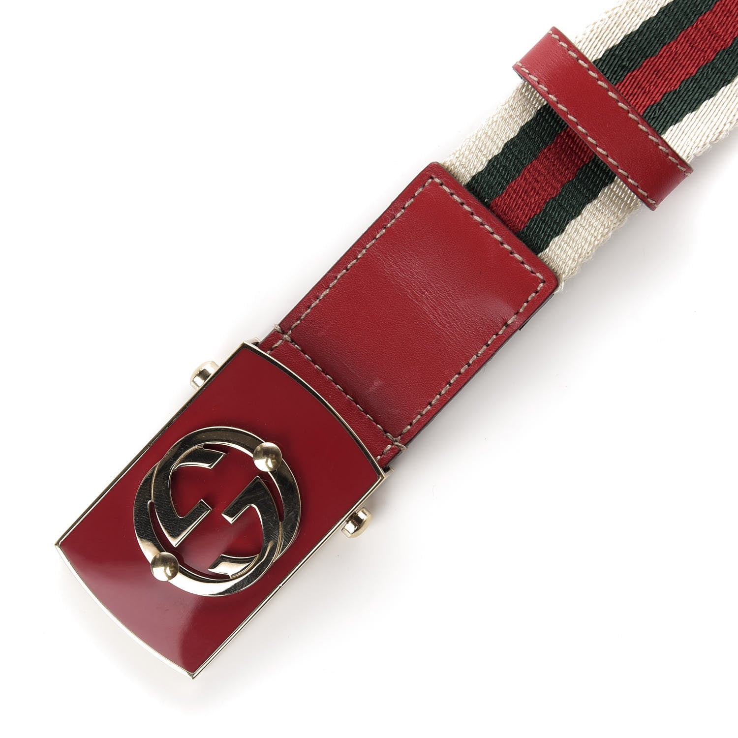 Gucci Nylon Buckle Web Belt 85 34 Red Green 4 of 5