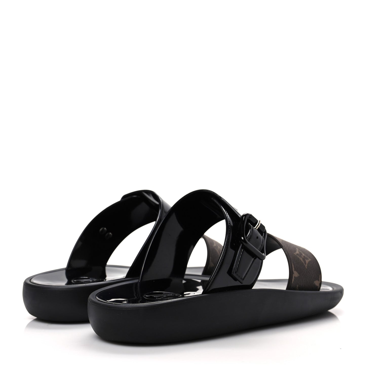 Monogram Sunbath Flat Mule Sandals 40 Black