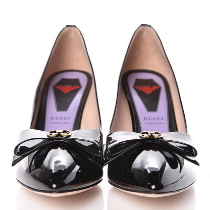 Gucci Patent GG Bow Sadie Spike Mid Heel Pumps 38.5 Black 2 of 9