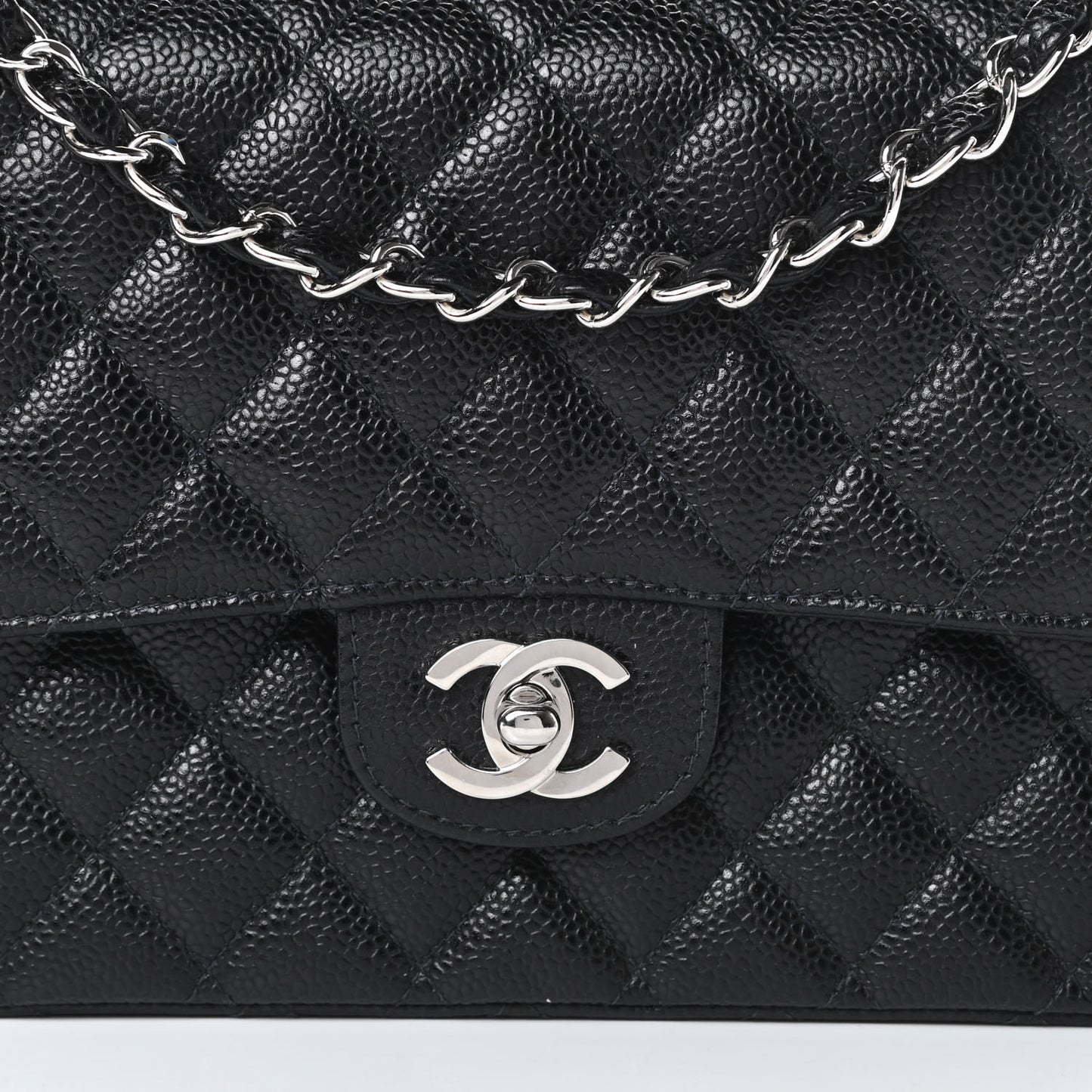 Caviar Quilted Medium Double Flap Black