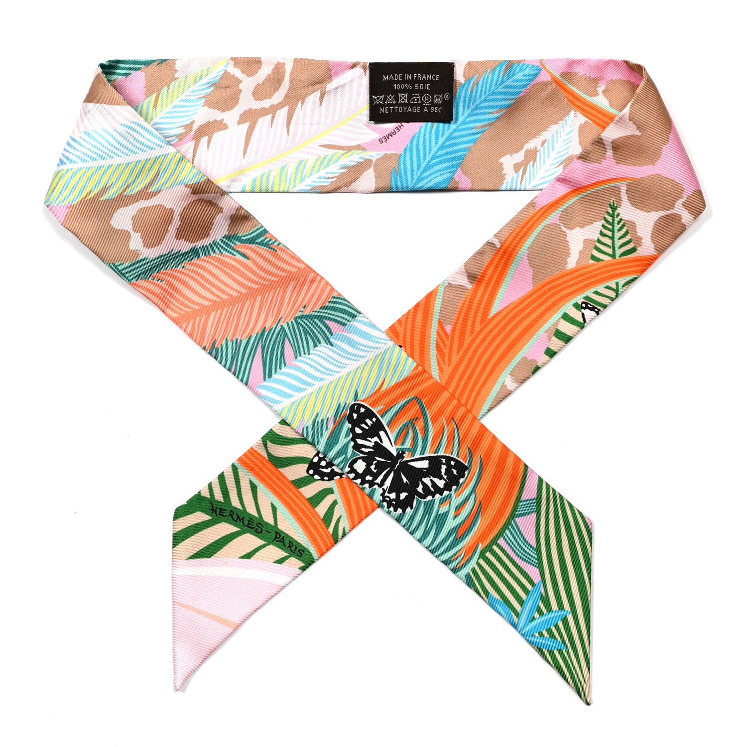 Hermes Silk Jaguar Quetzal Twilly Rose Beige Orange 1 of 4