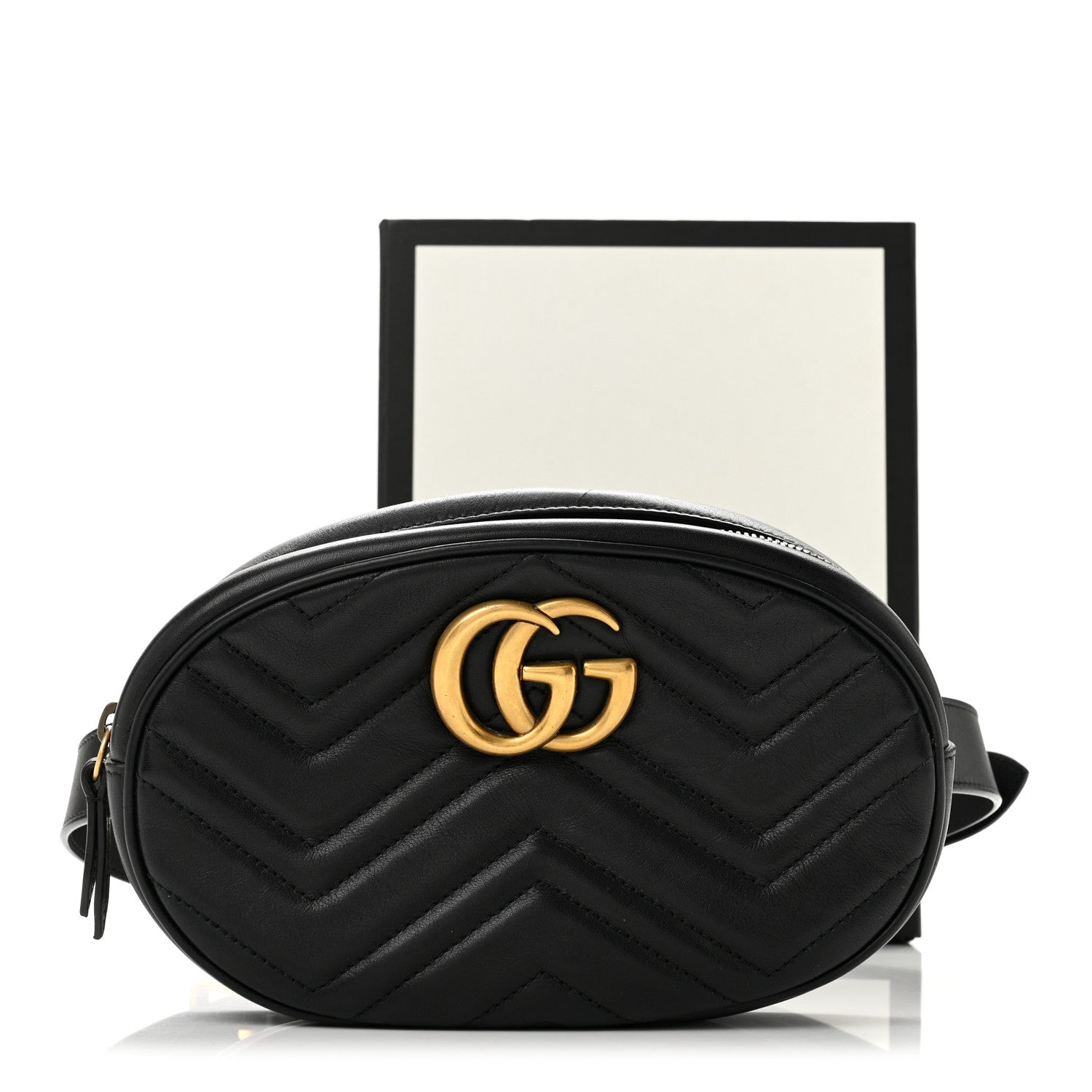 Gucci Calfskin Matelasse GG Marmont Belt Bag 85 34 Black 13 of 13