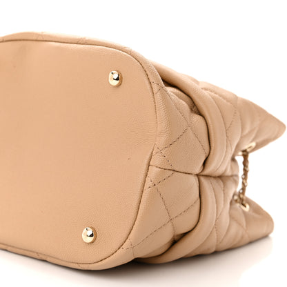 Chanel Caviar Quilted Rolled Up Bucket Drawstring Bag Beige 10 of 12