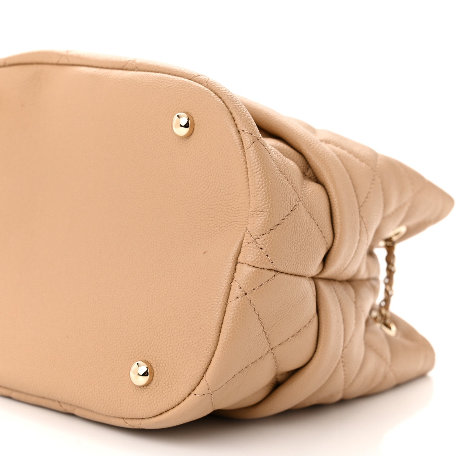 Chanel Caviar Quilted Rolled Up Bucket Drawstring Bag Beige 10 of 13