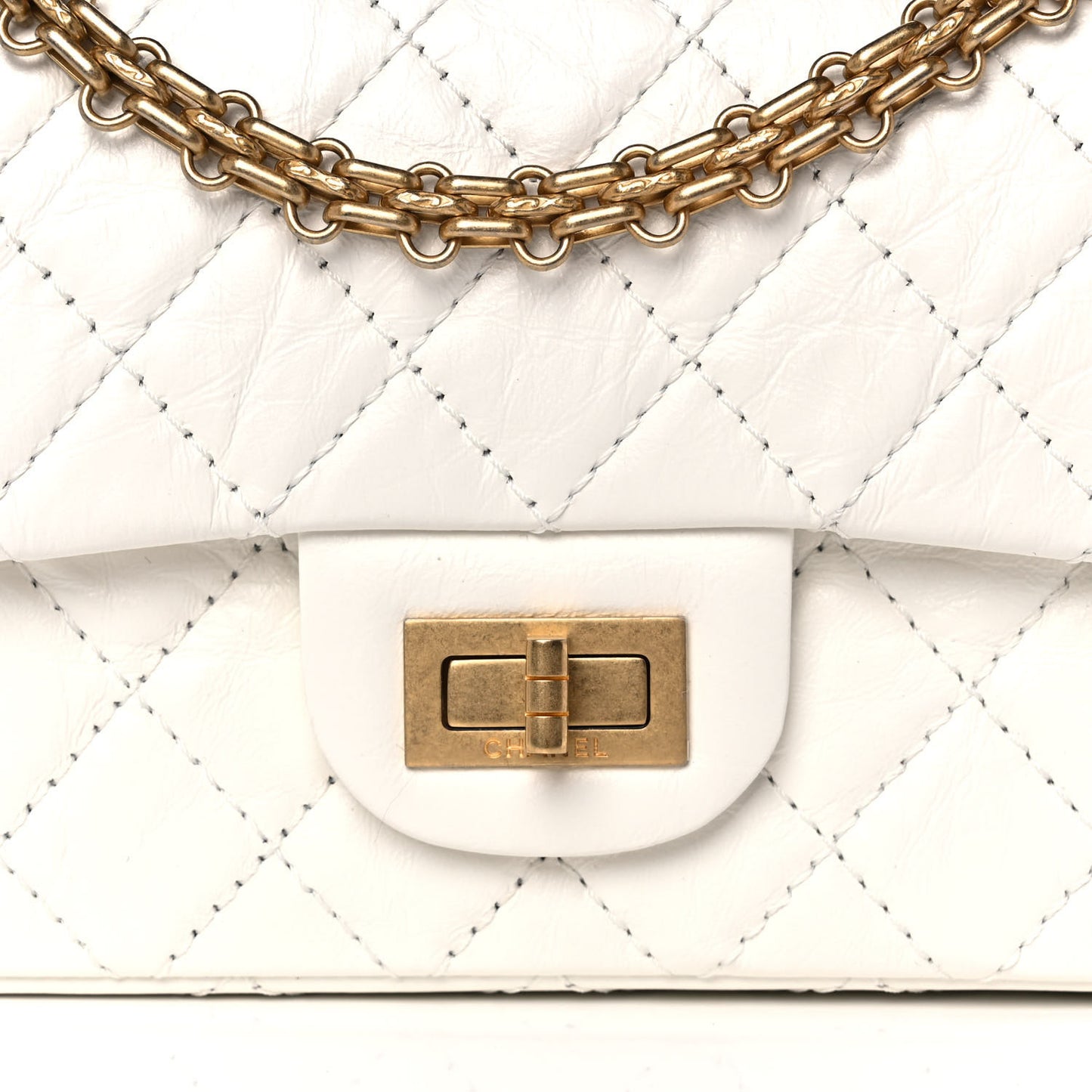 Aged Calfskin Quilted 2.55 Reissue Mini Flap White