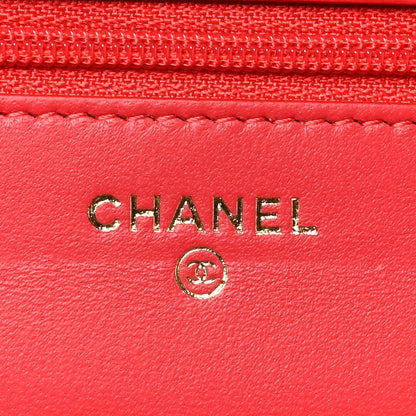 Chanel Lambskin Quilted CC Pearl Crush Wallet On Chain WOC  Red 6 of 12