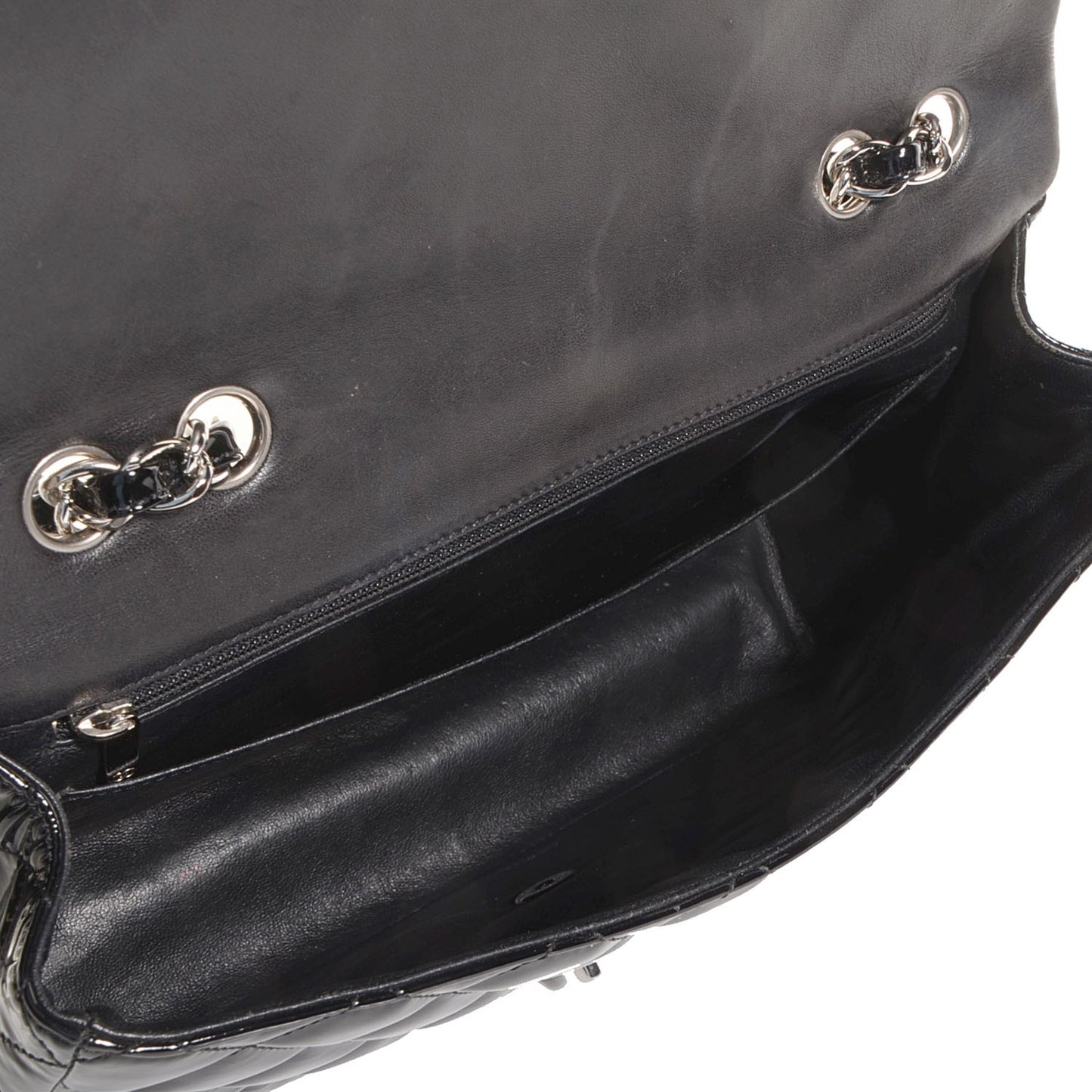 Patent Quilted Jumbo Single Flap Black