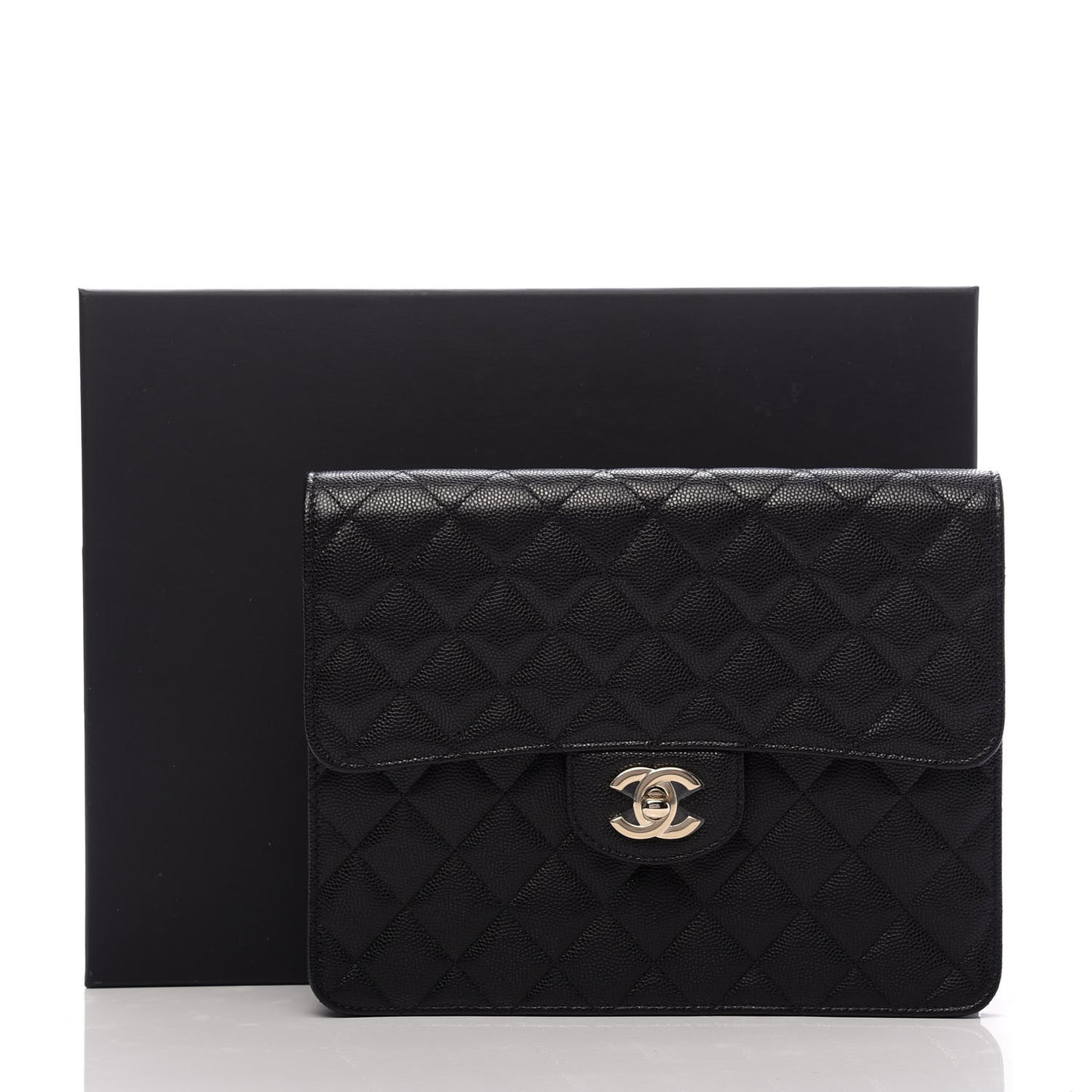 Caviar Quilted Square Flap Clutch Black