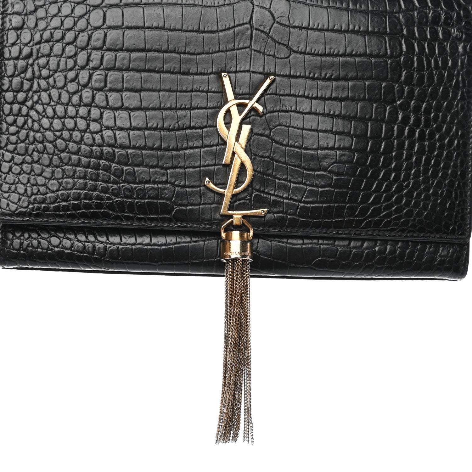 Saint Laurent Calfskin Crocodile Embossed Medium Classic Monogram Kate Tassel Satchel Black 13 of 13