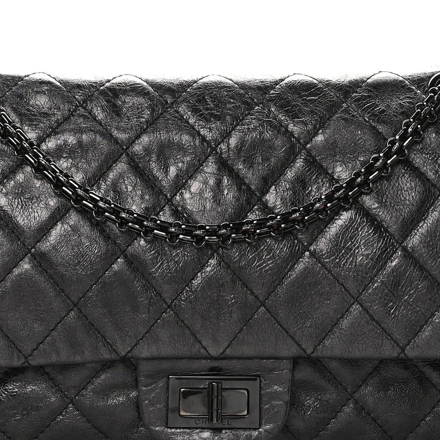 Metallic Aged Calfskin Quilted 2.55 Reissue 227 Flap So Black