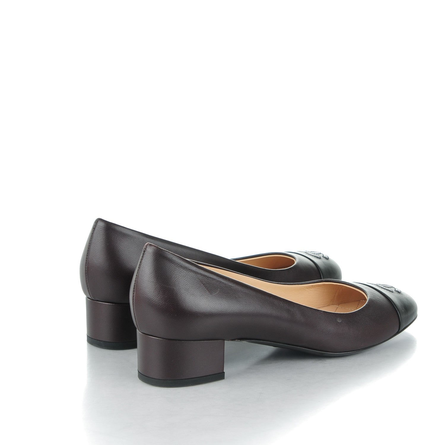 Chanel Lambskin CC Cap Toe Low Heel Pumps 38.5 Dark Brown Black 4 of 7