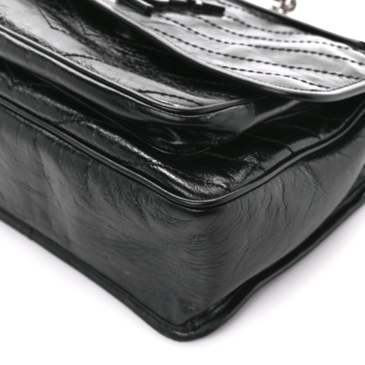 Saint Laurent Crinkled Calfskin Matelasse Monogram Medium Niki Chain Satchel Black 11 of 12