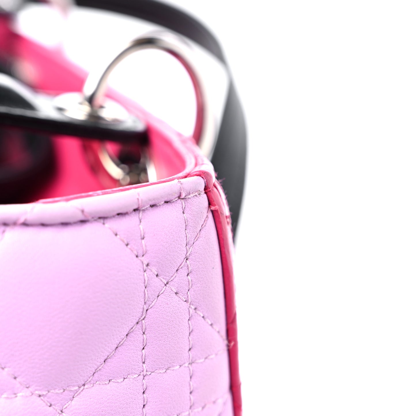 Lambskin Cannage Medium Tri-Color Lady Dior Fuchsia Anemone Black