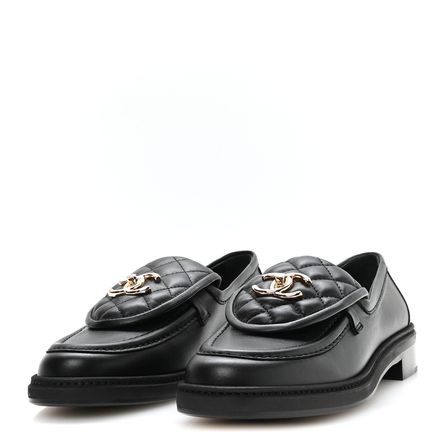 Chanel Lambskin Quilted CC Turnlock Loafers 38 Black 4 of 9