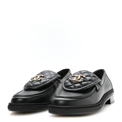 Chanel Lambskin Quilted CC Turnlock Loafers 38 Black 4 of 9