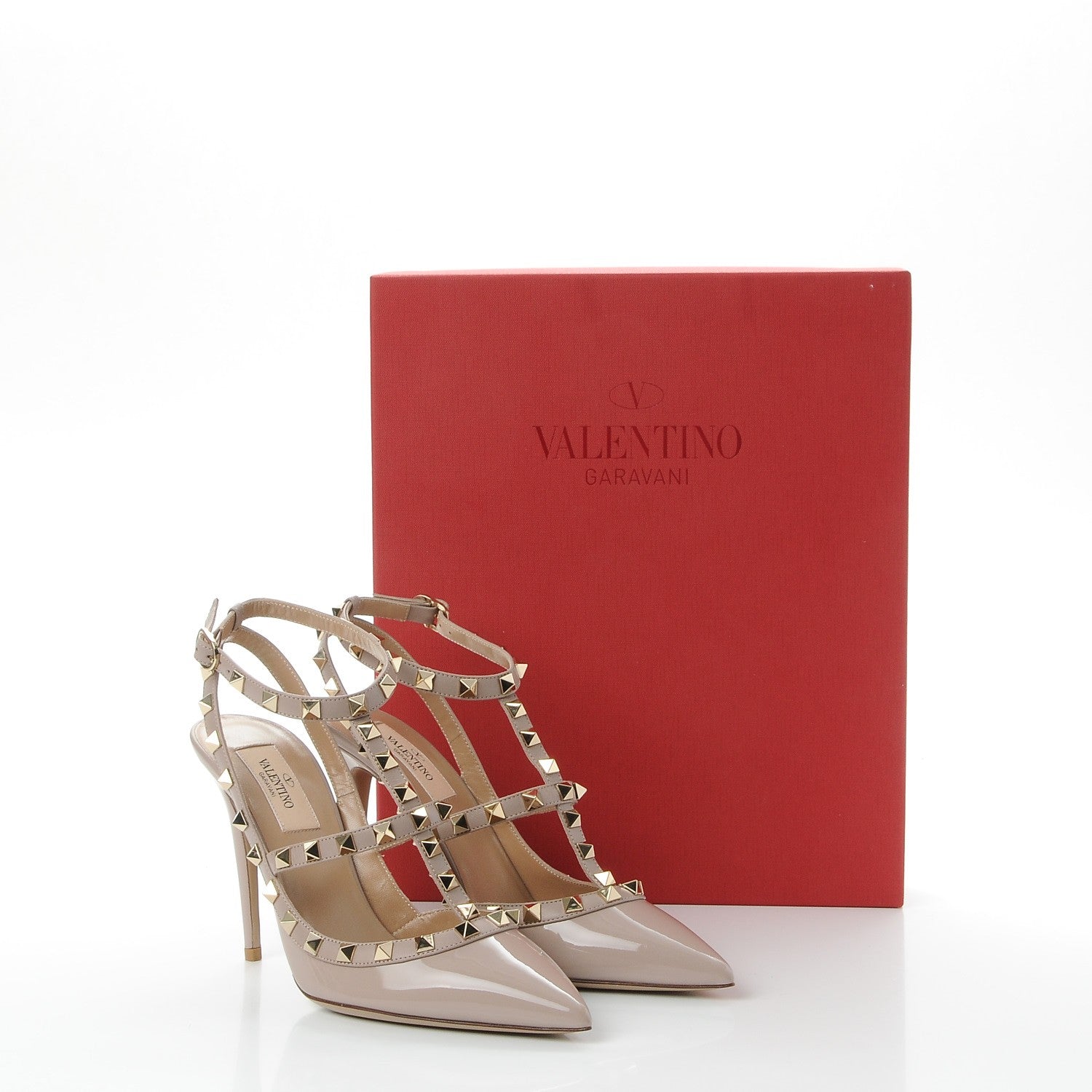 Valentino Garavani Patent Nappa Rockstud Ankle Strap 100mm Pumps 38 Poudre 9 of 9