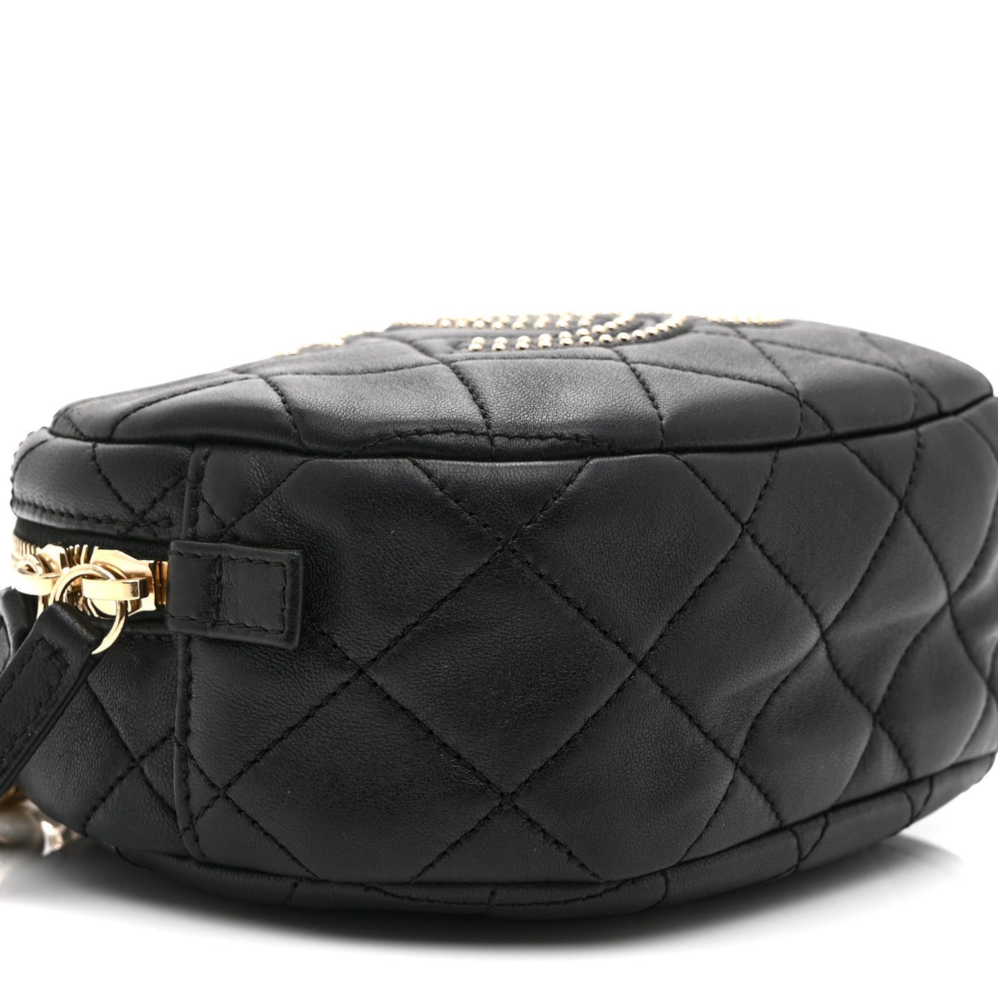 Lambskin Quilted Studded Camera Case Black