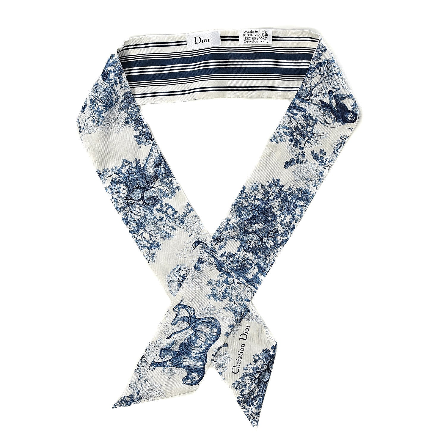 Christian Dior Silk Toile De Jouy Mitzah Scarf Blue 1 of 4