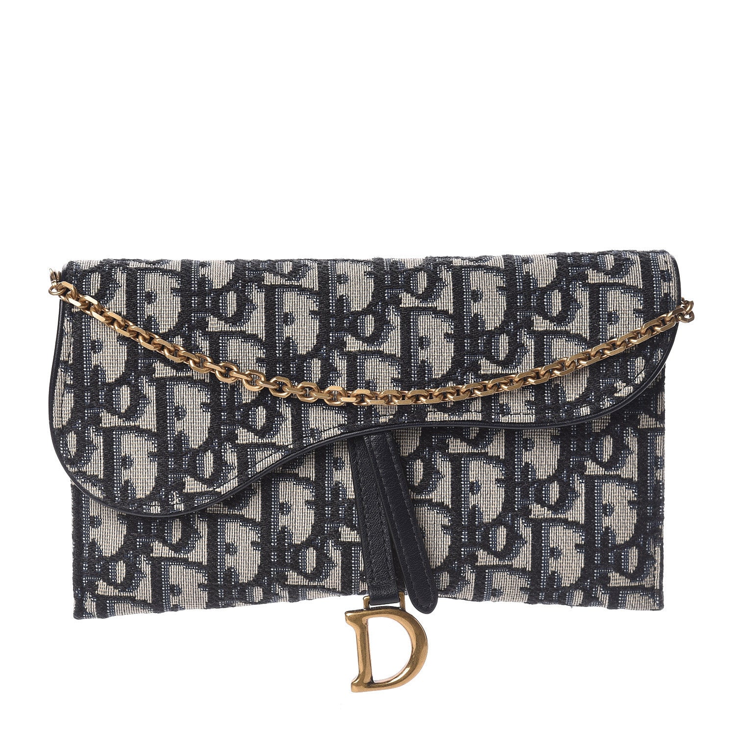 Christian Dior Oblique Saddle Chain Wallet Blue 1 of 9