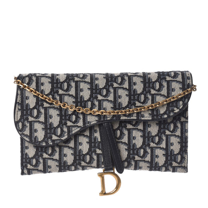 Christian Dior Oblique Saddle Chain Wallet Blue 1 of 9
