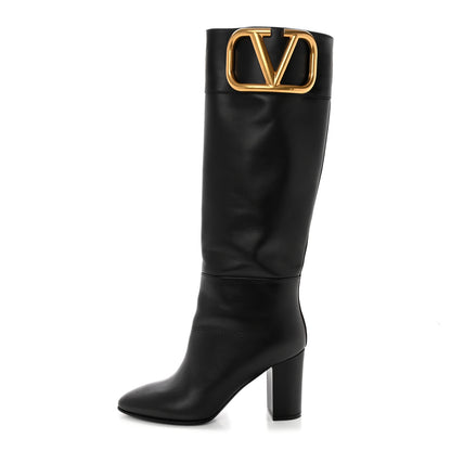Valentino Garavani Calfskin Vlogo Knee High 85mm Boots 36 Black 1 of 14