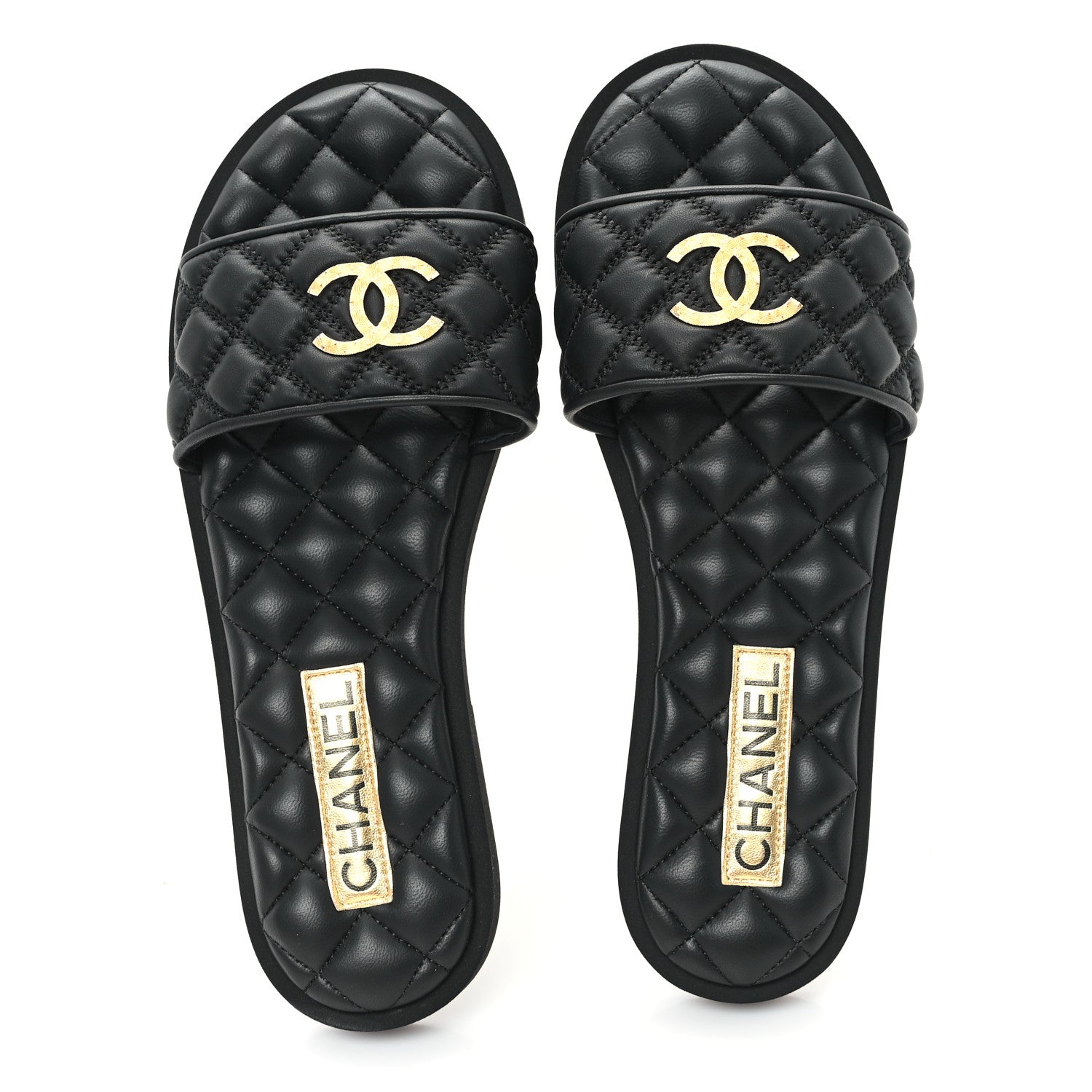 Chanel Lambskin Quilted Textured CC Mules Sandals 38.5 Black 2 of 9