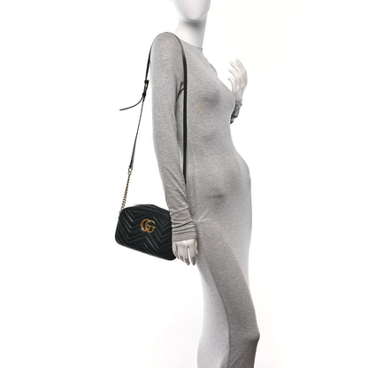 Gucci Calfskin Matelasse Small GG Marmont Chain Shoulder Bag Black 2 of 10