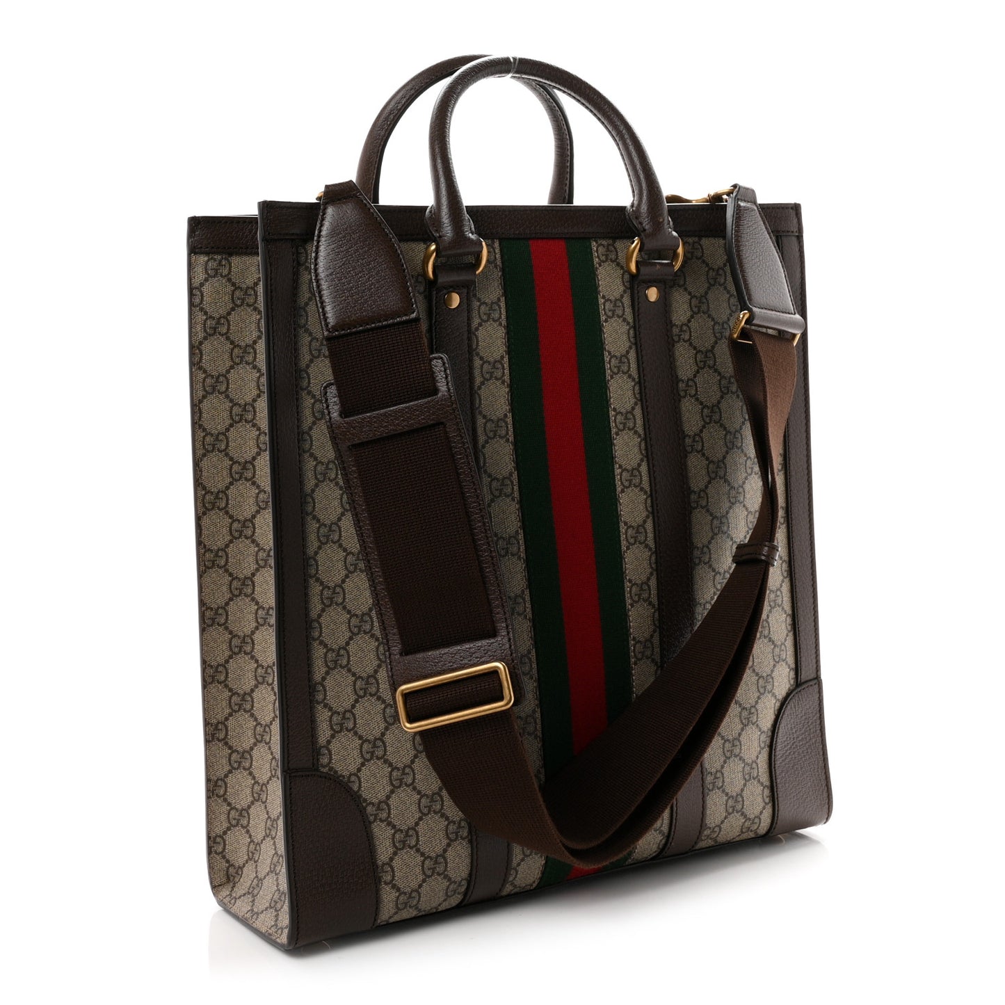 GG Supreme Monogram Web Textured Dollar Calfskin Medium Ophidia Tote Brown