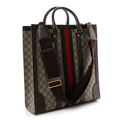 Gucci GG Supreme Monogram Web Textured Dollar Calfskin Medium Ophidia Tote Brown 3 of 10